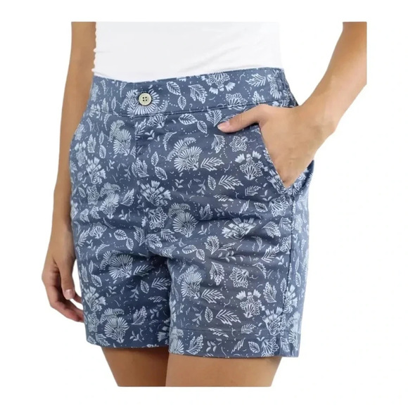 Jachs Girlfriend Women's Stretch Satin Chino Shorts Blue Floral Print Size XL - Picture 3 of 7